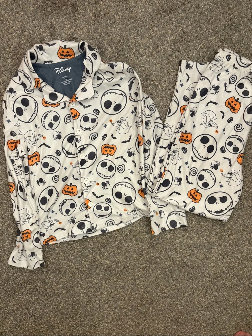 Disney Jack Skellington Print Kids Pajama Set - White, Black & Orange